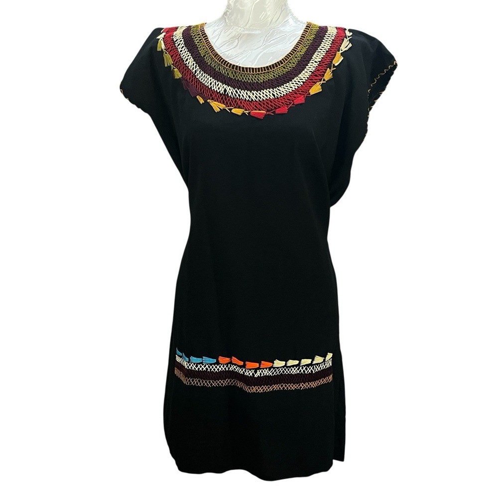 Handmade Linen Blend Embroidered Dress Ethnic Sz M/L** Prairie Festival Back Tie